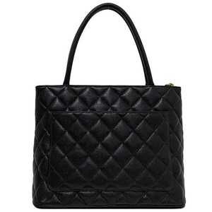 Chanel Bag Zipper Skin Handle Black Caviar Leather Mark Reprinted Coco Top Tote